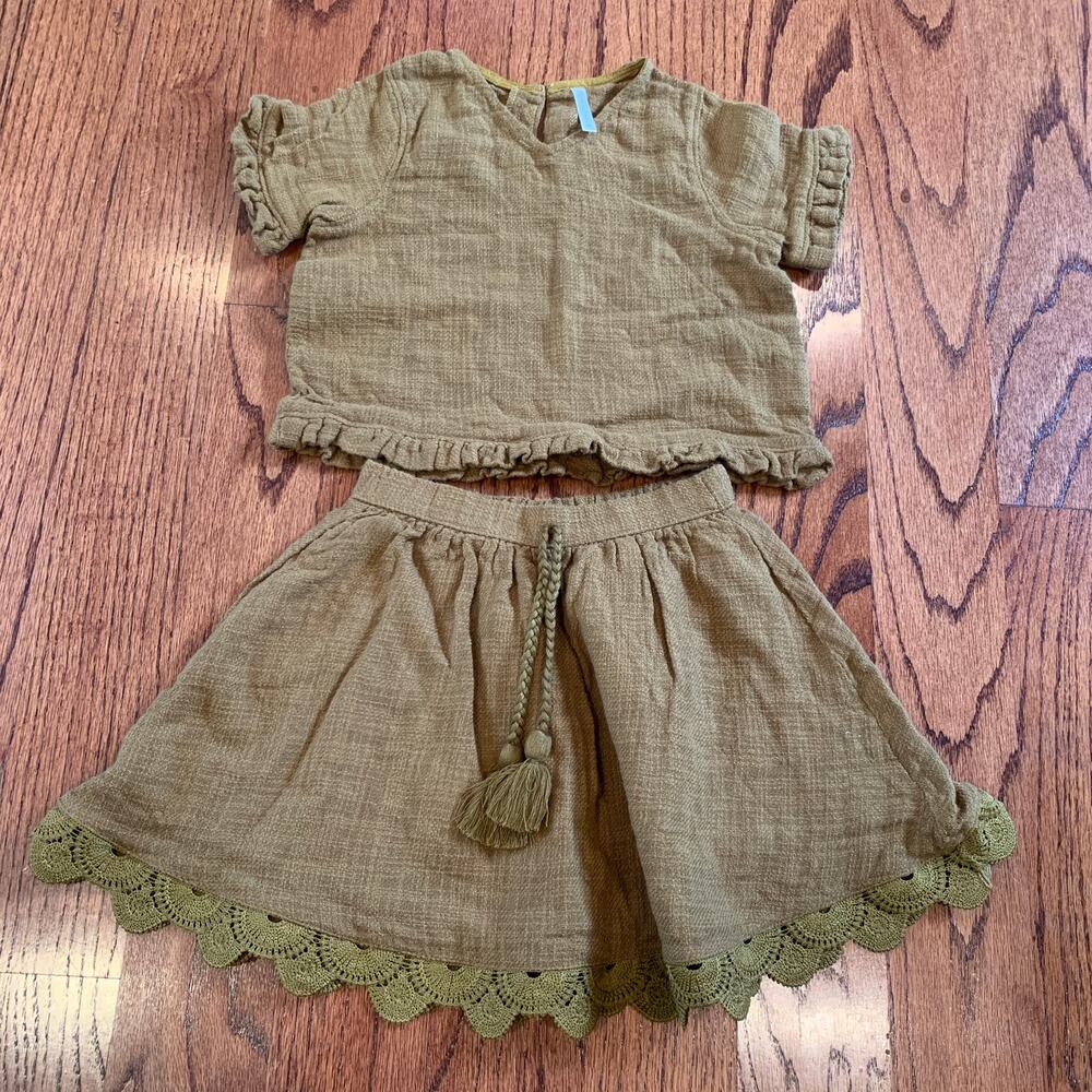 Rylee + Cru Matching Cotton Skirt Set | Chartreuse | 4-5 years